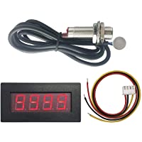 Los mejores  - Digiten Tacómetro LED de 4 dígitos- medidor de velocidad RPM- sensor interruptor de proximidad- NPN- color rojo